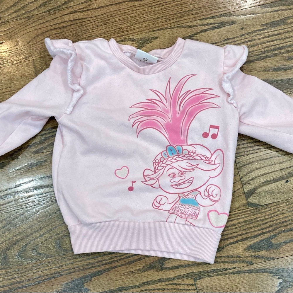 Trolls Band Together Light Pink Ruffle-Shoulder Sweatshirt